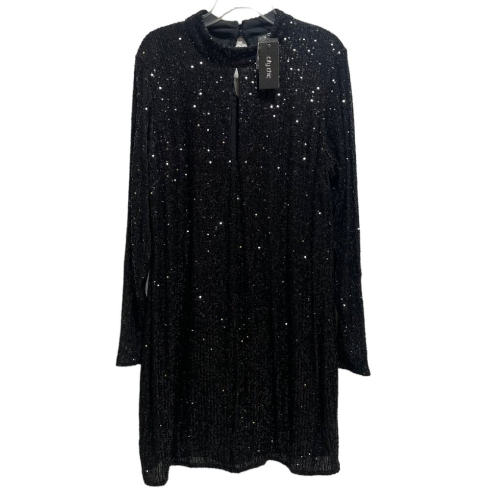 City Chic Black Sequin Evening Gown Size S/16 NWT